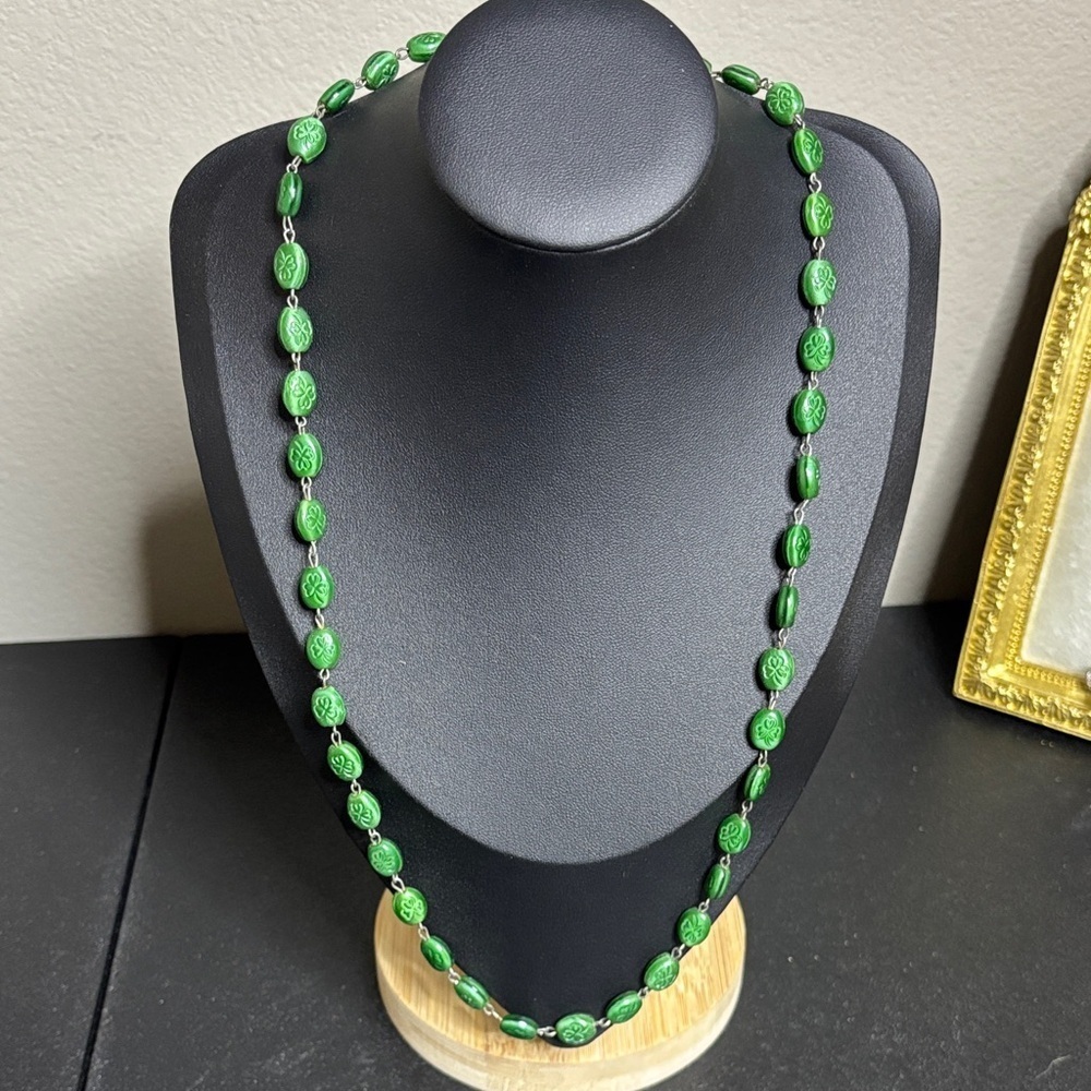 Vintage Irish Clover Ceramic Beaded Long Necklace